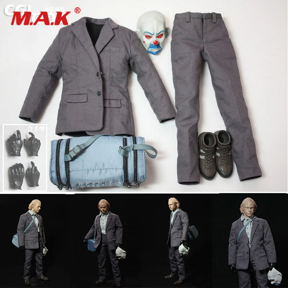 

1/6 Scale Batman Dark Knight Bank Robber Clown Joker Cloth Suits W Mask & Handbag For 12'' Figure Body Model Toys