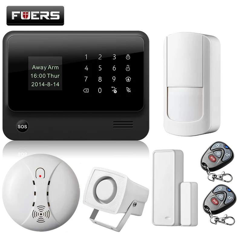 Fuers Touch screen LCD display WIFI GSM IOS Android APP Wireless Home Burglar Security Alarm System Black with Russian/Spanish