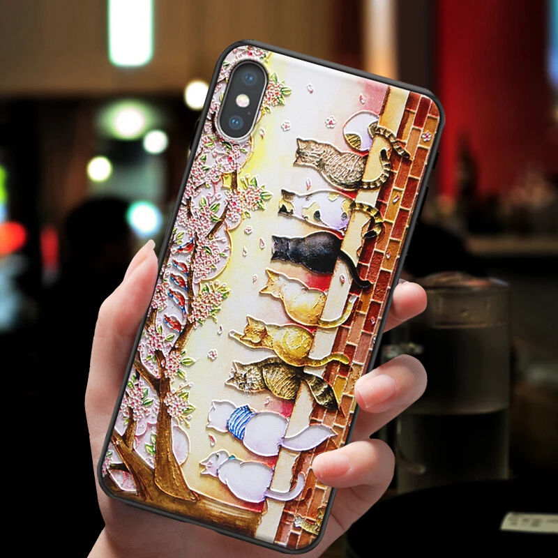 3D рельефный чехол для телефона Ван Гог для iPhone 7 Plus 8 6 6S X Мягкий силиконовый чехол для iPhone 5 5S SE XS XR 11 Pro MAX чехол со звездным небом