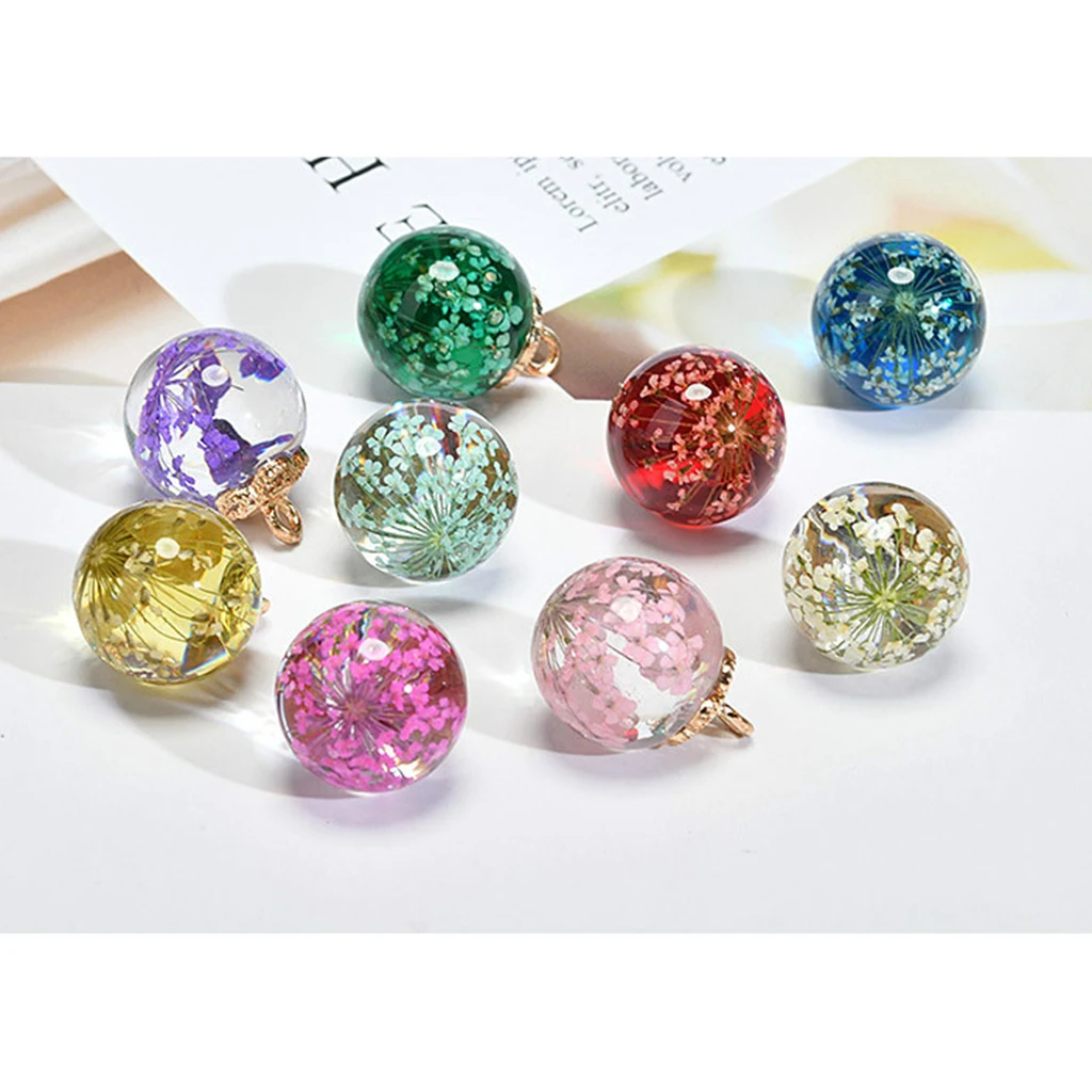 10 pcs Round Ball Dried Flower Glass Ball Flower Cap Pendant DIY Loose Beads for charm bracelet earrings necklaces