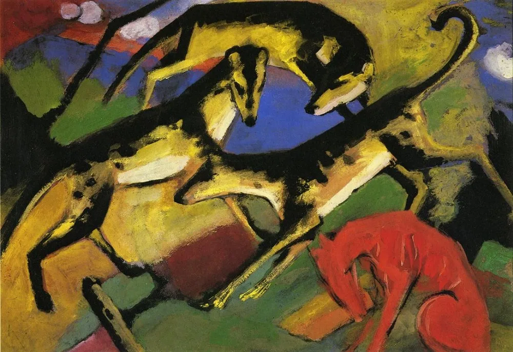 

High quality Oil painting Canvas Reproductions Playing Dogs 1912 By Franz Marc hand painted