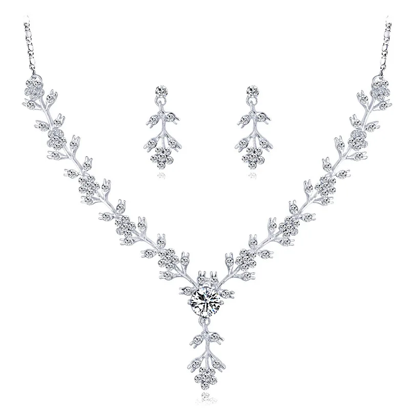 

Wedding Necklace Set Accessories High-Grade Floral Crystal Necklace Earrings Jewelry Set