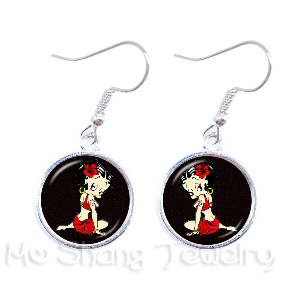 Новинка форма Betty Boop платье серия художественная картина 16 мм стеклянные серьги