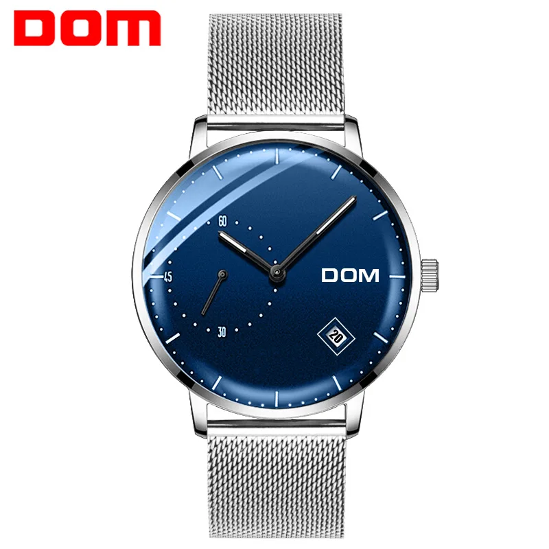 Мужские часы DOM Dress Кварцевые аналоговые наручные со стальной сеткой 3ATM