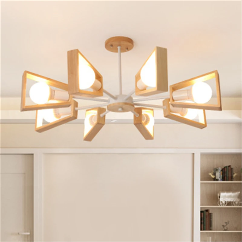 

LED simple creative chandelier 3/5/6/8 solid wood head ceiling light lighting chandelier bedroom lighting indoor restaurant