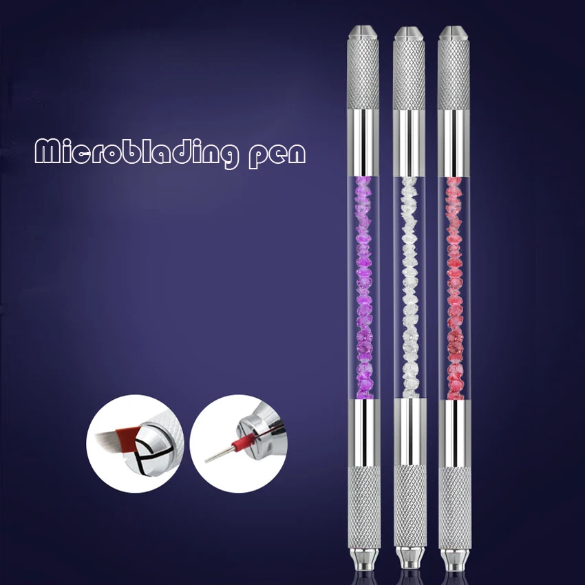 

Crystal Microblading Manual Pen Permanent Makeup 2 Heads Eyebrow Lip Eyeline 3D Embroidery Tattoo Needles Blades Tattoo Pen Inks