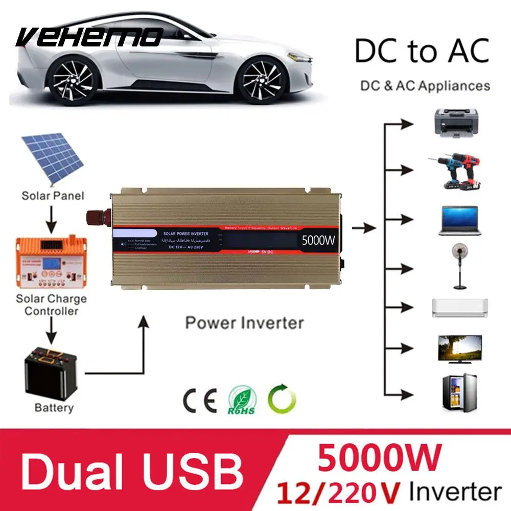 

2018 Power Inverter Aluminium Alloy Car Inverter Modified Sine Wave Adapter High Performance Refrigerator Car Converter