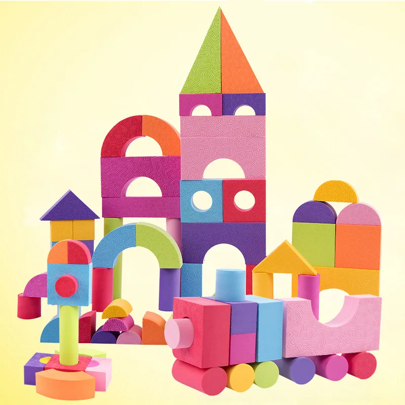 

50PCS EVA children Building Block Foam Construction safe Soft Toy Embossing foam blocks for kids gift