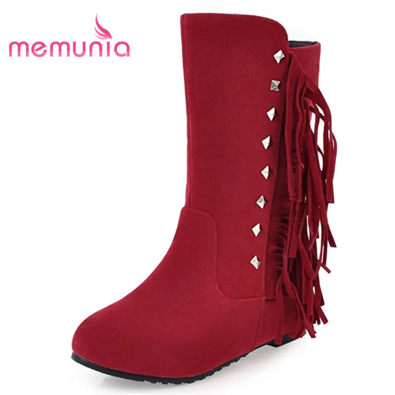 

MEMUNIA 2020 hot sale ankle boots for women elegant fringe punk rivet fashion boots height increasing winter boots