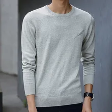 Модный Повседневный свитер с круглым вырезом, облегающая трикотажная теплая одежда, хлопковый пуловер для мужчин, однотонный мужской трикотаж, платье