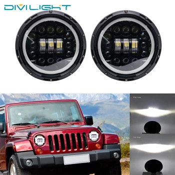 

New Arrival 2pcs 7 Inch Round Halo Led Headlight for Jeep Wrangler Unlimited JK 7" DRL Angle Eyes led Projector headlamp