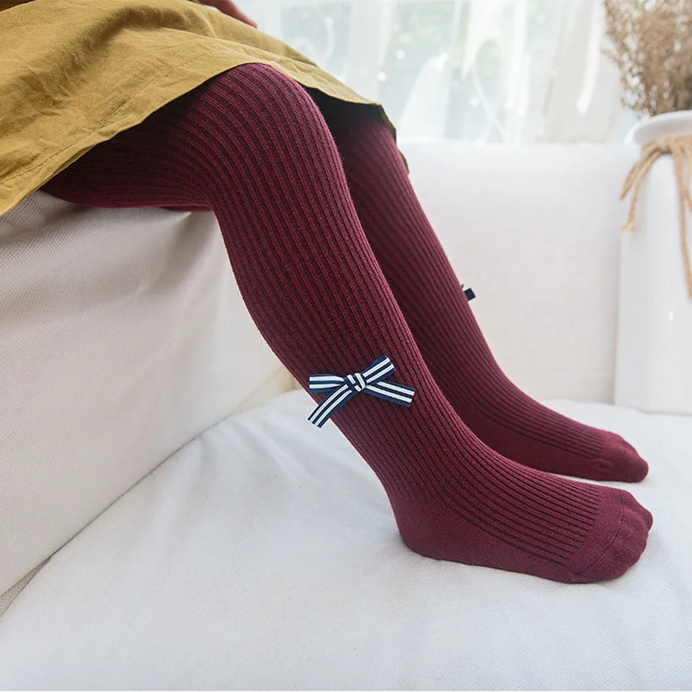 MUQGEW/Новые модные зимние леггинсы для девочек эластичные полосатые трусики с бантиком, теплые штаны детские плотные штаны теплые чулки