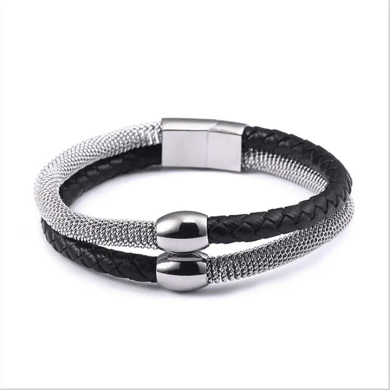 

2018 New Fashion Bracelet For Men Jewelry Gold/Silver Stainless Steel Genuine Leather Woven Charm Bracelets Vintage Gifts