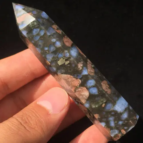 

Natural clear quartz glaucophane crystal column Magic wand single point