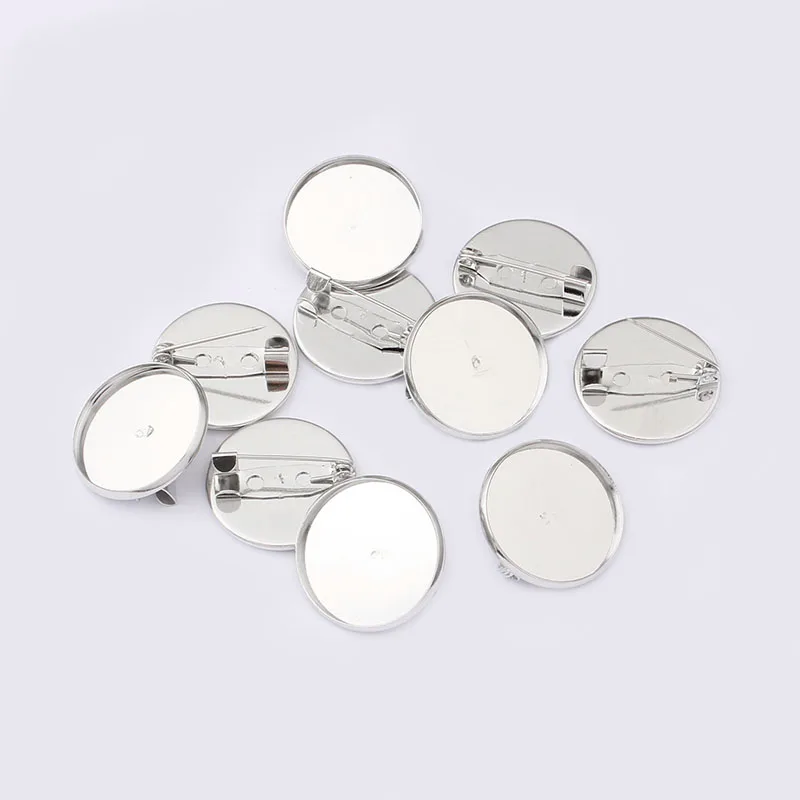 

10pcs metal blanks cabochon brooch base settings 20mm 25mm dia round bezel tray diy brooches pin backs for jewelry making