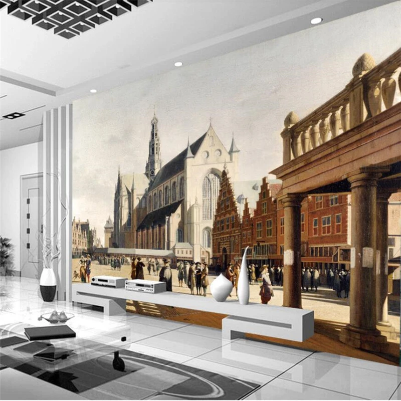 beibehang European City Foreign European Architecture Mural Castle Wall Custom Large Mural Green Wallpaper papel de parede седло велосипедное selle san marco city gel large 220 x 170 mm городское nero tel nero opaco 283cl003