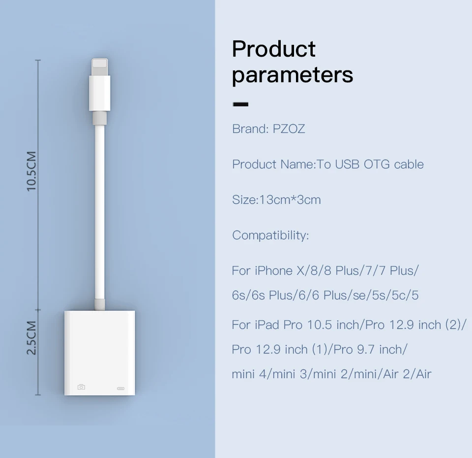 PZOZ 2 в 1 OTG кабель для apple iphone USB камера ридер адаптер Коннектор комплект