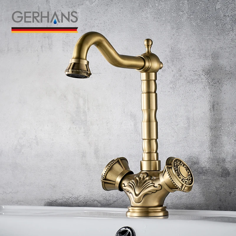 

GERHANS Adoking Luxury Bathroom Basin Sink Faucet Vintage Retro Dual Handle Bronze Antique Lavatory Water Mixer Tap Crane K14118