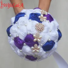WifeLai-в основном белые шелковые свадебные букеты Золотая брошь жемчужным бисером атласные портбукет с цветами синий, фиолетовый цвет W2511