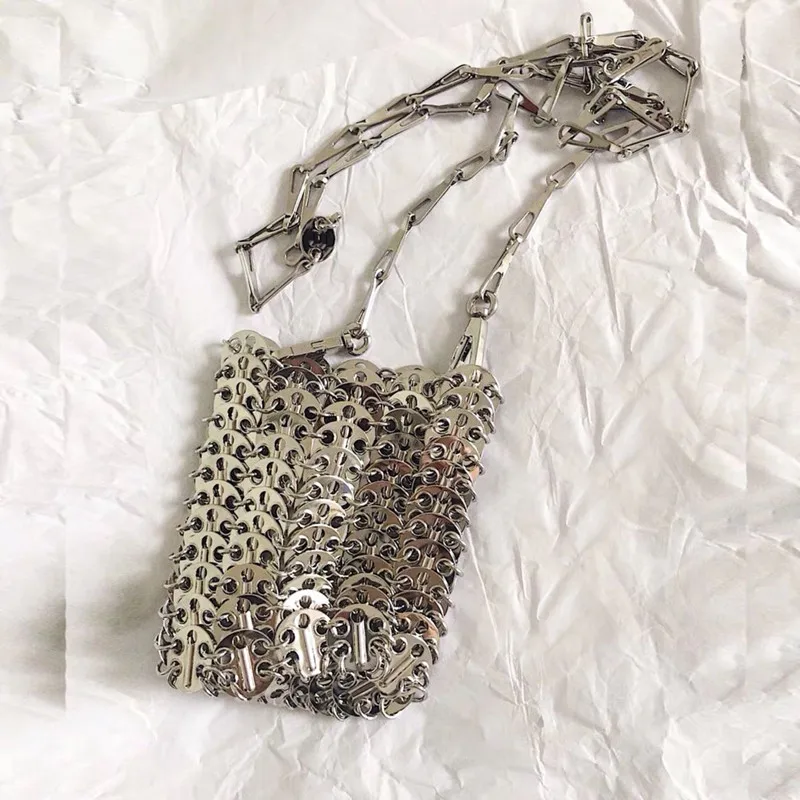Luxury Designer Women Bags Pure Metal Sequins Chain Woven Bag Hollow Evening Bags Clutch Female Travel Holiday Shoulder Bag