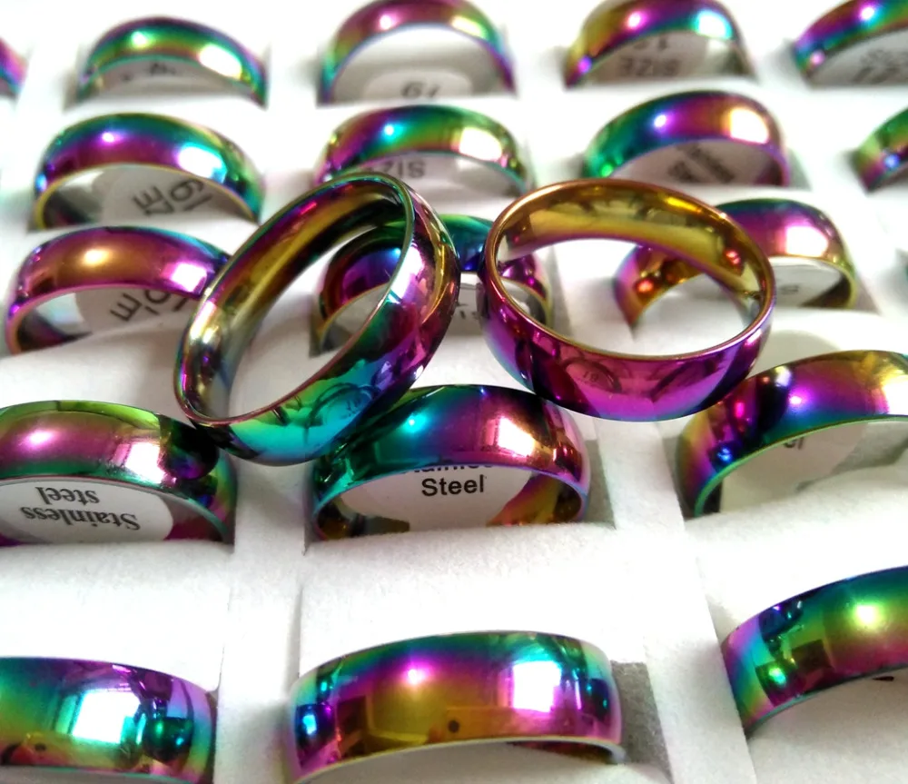 Партия, 100 шт, цветные кольца для мужчин и женщин, 6 мм, браслеты из нержавеющей стали, вечерние кольца, ювелирные изделия, подарок