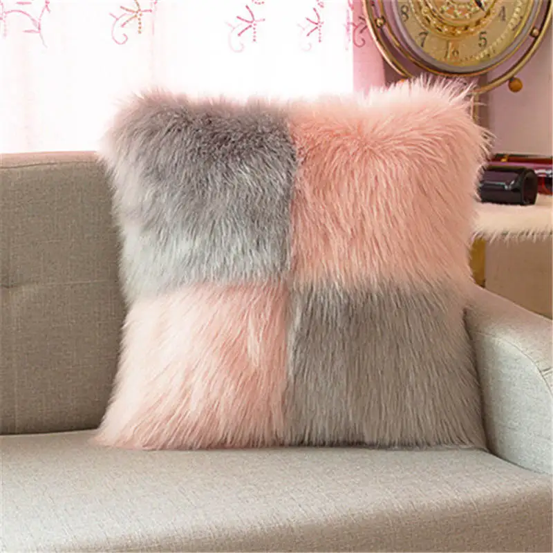 

Soft Two color Fluffy Solid Plush Square Sofa Cushion Cover Imitation wool Throw Pillow Case Car Sofa Home Decor 45*45cm