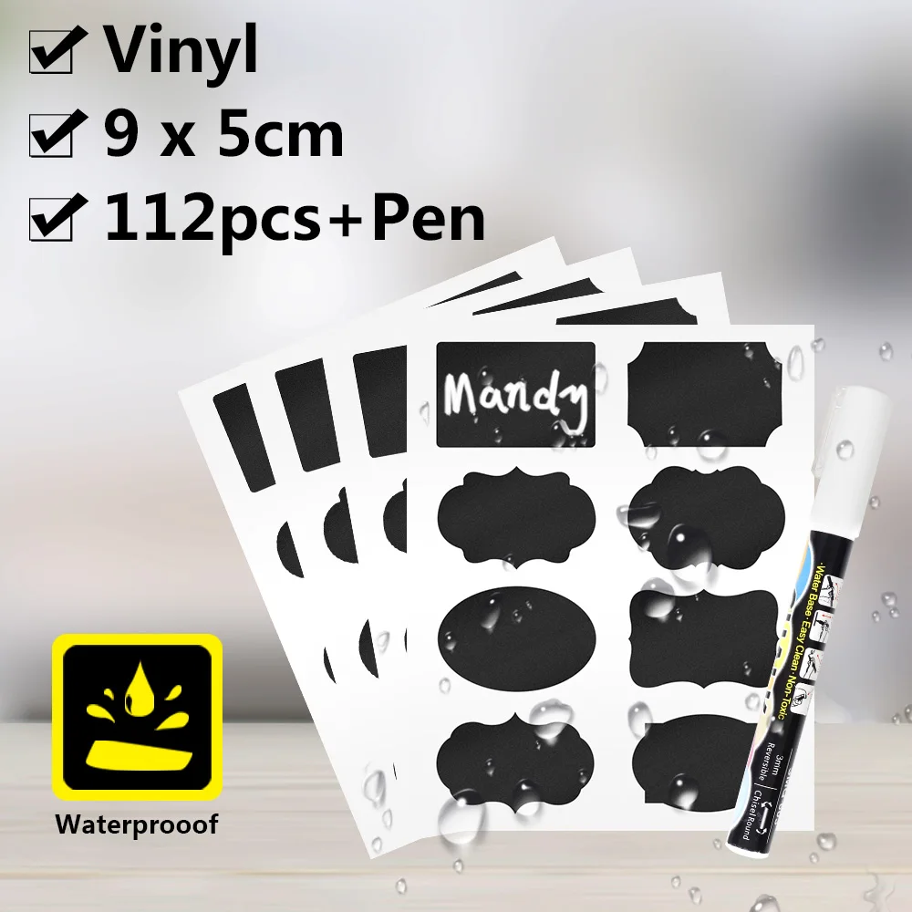 

Labelife 112PCS Chalkboard Kitchen Spice Label Stickers Home Jam Jar Bottle Tags Blackboard Labels Stickers With Marker Pen