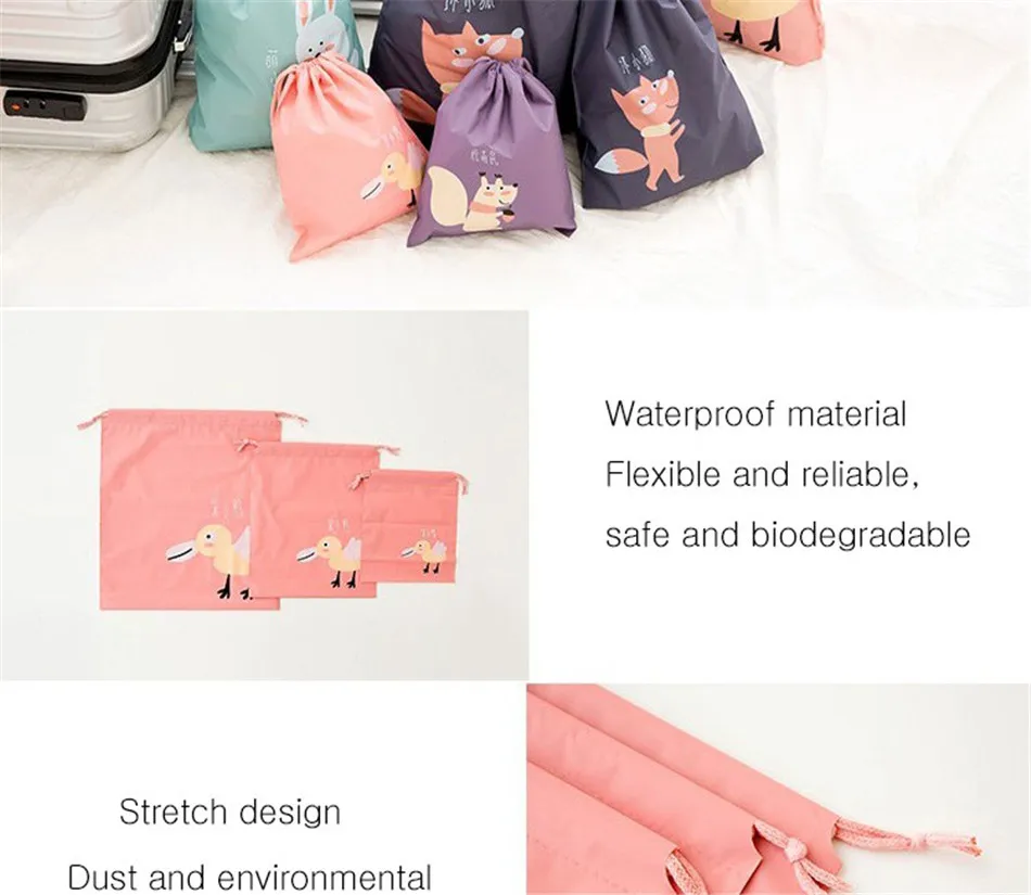 Cute Cartoon Waterproof Storage Bag For Clothing Shoes Underwear Kawaii Organizer Bag Drawstring Bag Housekeeping Stationery Bag (3)