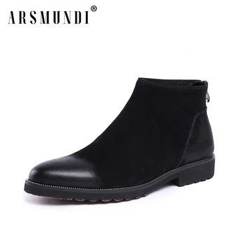 

Men's Ankle Boots Nubuck Leather Retro Leather Boots Square Toe Wedding Business Dress Rubber Sole Zipper 2019 New