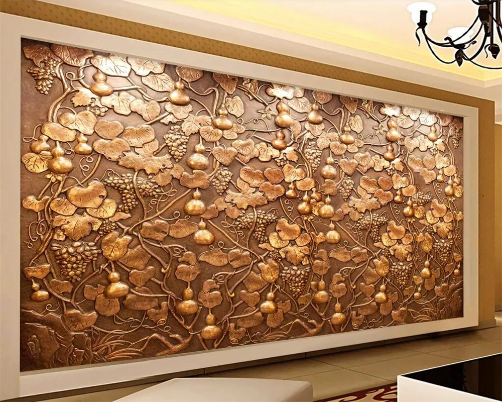 

Beibehang Custom wallpaper copper embossed gourd vine TV background wall home decoration living room bedroom murals 3d wallpaper