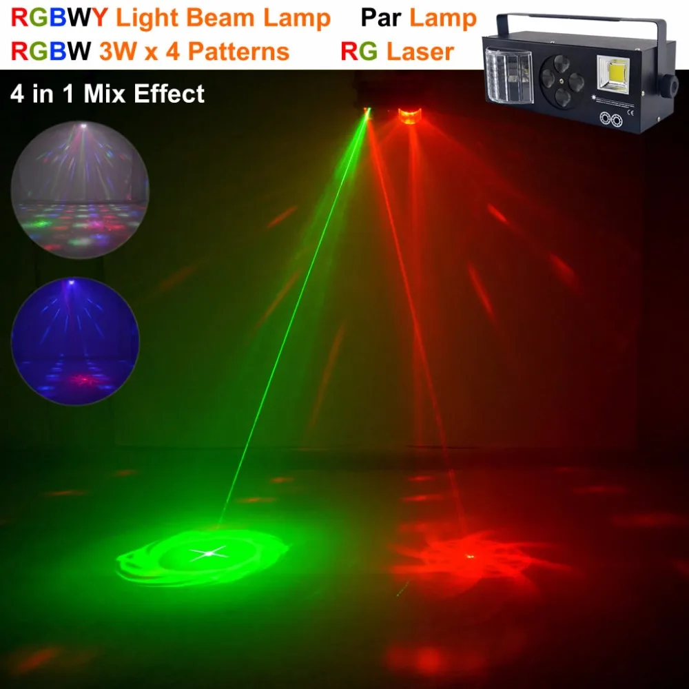 Goedkoop AUCD 4 In 1 RG Laser Gobos Gemengde Strobe Par Lamp RGBWY Beam LED DMX Light DJ Party Show Thuis vakantie Xmas Podium Verlichting XMT 132