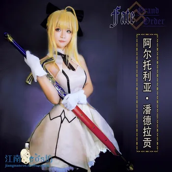 

Anime Fate Grand Order saberlily Altria Pendragon Classic White Lolita Dress cosplay costume full set in stock free shipping NEW