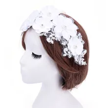 Цветочные свадебные волосы Стразы Имитация цветок жемчужного кружева лоб ободок головной убор Вечерние Выпускные аксессуары для укладки