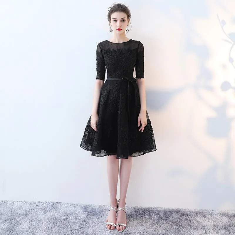 

2019 new evening gown mid - length summer Korean temperament dress slim slimming dress dress lady party black Europe and America