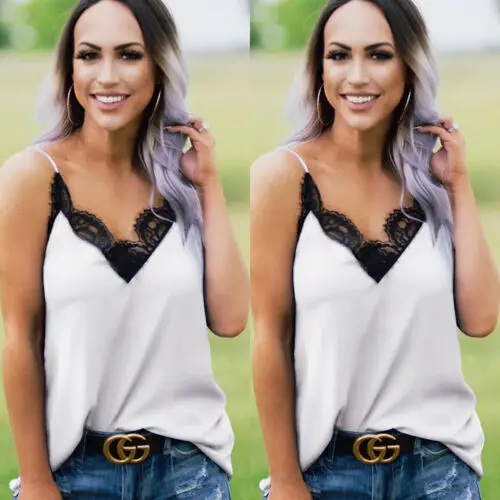 

Women Lace Summer V Neck Vest Tank Sleeveless Blouse T-Shirt Casual Tee Tops New