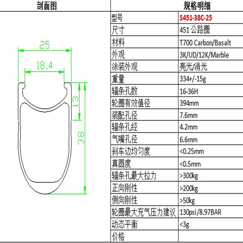  DAIRS carbon road rims 451 BMX 38x25mm tubeless carbon bike rim foldable bicycle rim Racing 451 bic