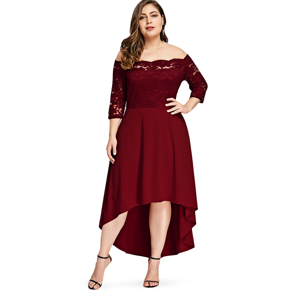 

ROSEGAL Spring Fall Sexy Dress Plus Size XL-5X Off Shoulder High Low Lace Dip Hem Party Long Dress Women Elegant Maxi Dresses