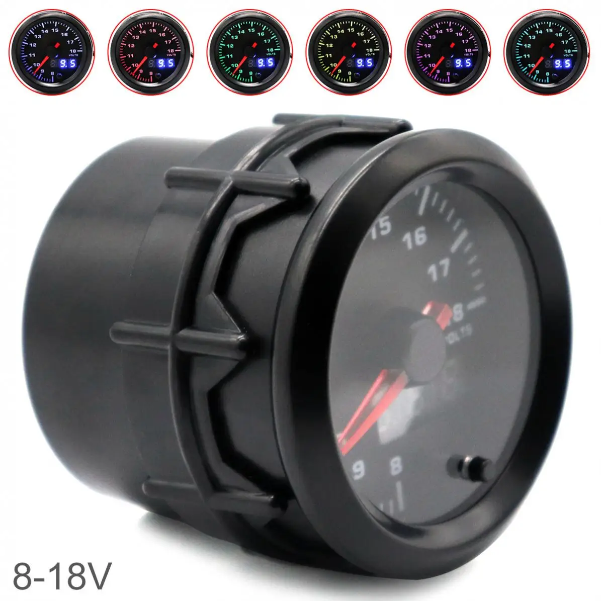 

52MM 2Inch Dual Display 8~18V Car Voltmeter Universal 7 Color Backlight Auto Electric Voltmeter