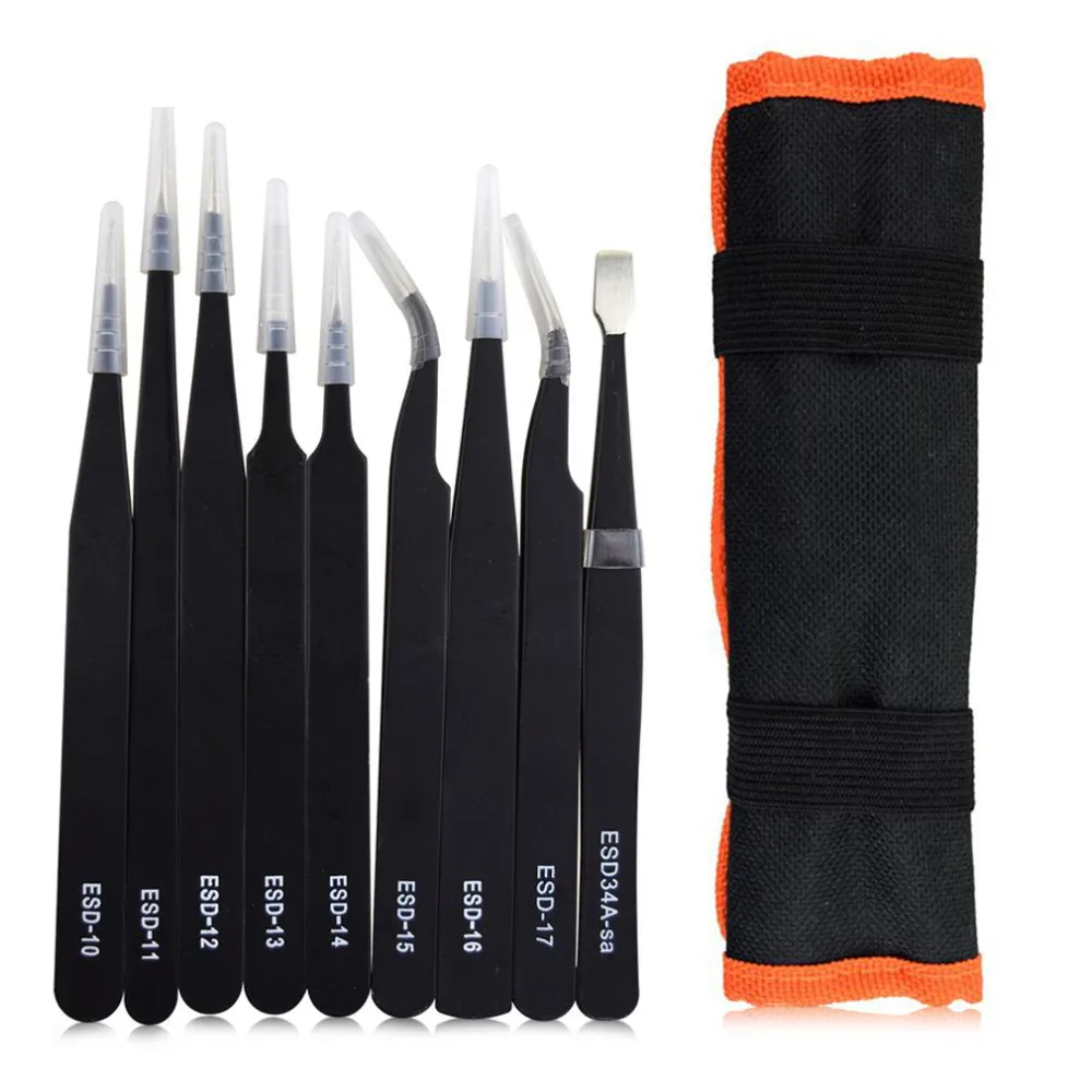 9PCS ESD Stainless Steel Tweezers Kit Precision Anti-static Maintenance Tools Precision for Electronics Jewelry Phone Repairing 9PCS ESD Stainless Steel Tweezers Kit Precision Anti-static Maintenance Tools Precision for Electronics Jewelry Phone Repairing