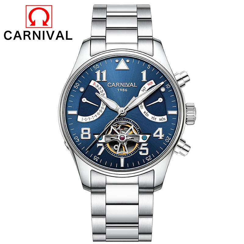

2017 Top Brand CARNIVAL Multifunction Tourbillon Automatic Mechanical Watch Luxury Brand Mens Watch 5 Hands Date Reloj Hombre