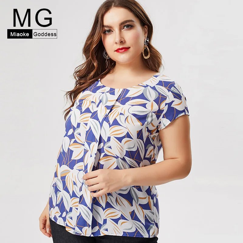

MG 2019 Summer Womens Short sleeve Print floral T-shirt fashion ladies Plus Size mom elegant tops and blouses