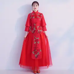 Элегантные китайские традиционные женские Cheongsam винтажные пуговицы женские Qipao Большие размеры 3XL Vestidso Вышивка Свадебные сетчатые платья