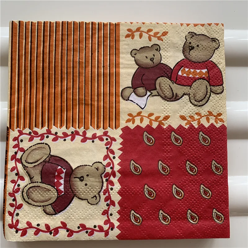 

25cm paper napkin tissue cute animal bear handkerchief oil craft decoupage guardanapos kids girl boy birthday party serviettes
