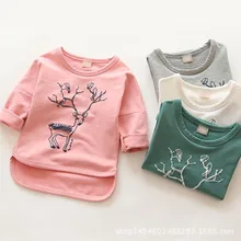 2016 Boy Kids Luxury Spring Cartoon Kid Soft T Shirts Animal Deer Clothes Girls T-Shirt Cotton Long Sleeve Boys Tee Shirt