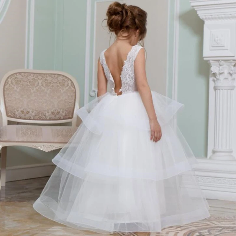

Lace Girl Dresses V Neck Organza Holy First Communion Dress Girls Children Dress for Wedding Birthday Party