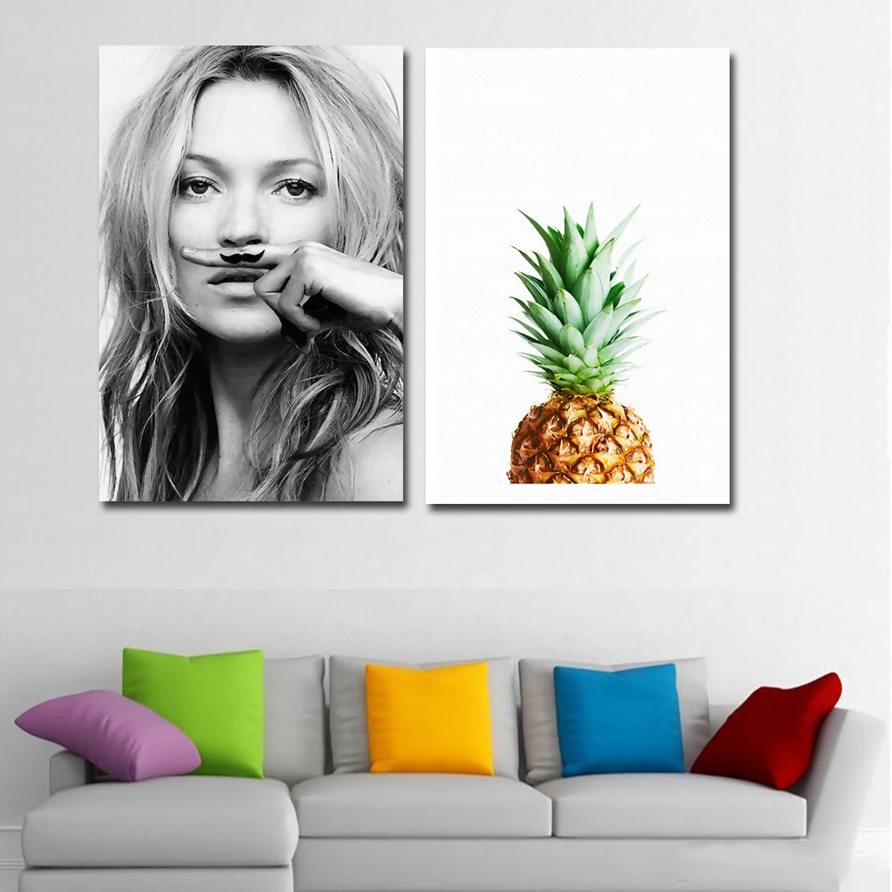 

SELFLESSLY Nordic Posters Pineapple And Girl Canvas Printing Minimalism Painting Wall Pictures For Living Room Unframed
