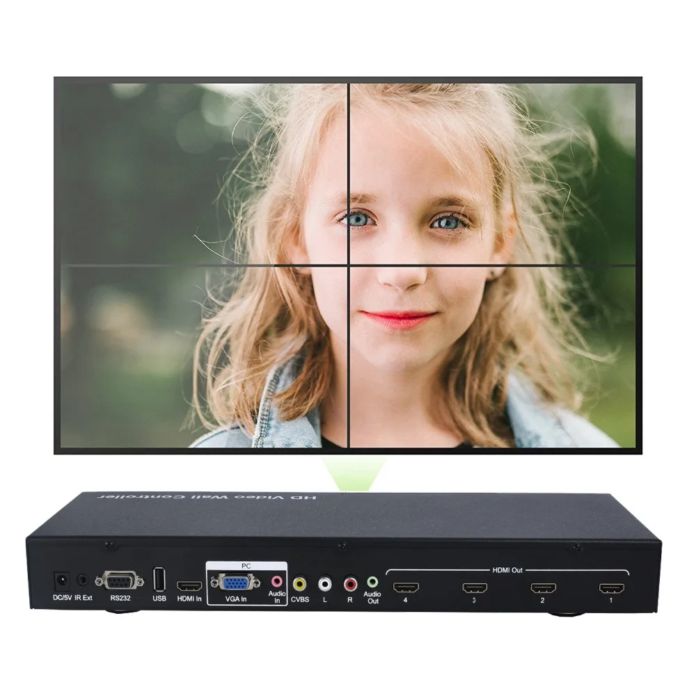 

PZJ-VW02 2x2 HDMI Video Wall Processor HD TV 1080P Matrix Controller Splicer Splitter Display 2x2 video wall controller
