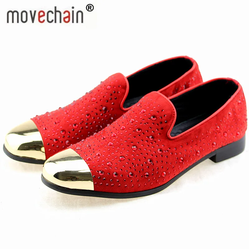 

movechain Men's Suede Leather Rhinestone Fashion Loafers Mens Casual Driving Moccasins Shoes Youth Trendy Wedding Party Flats