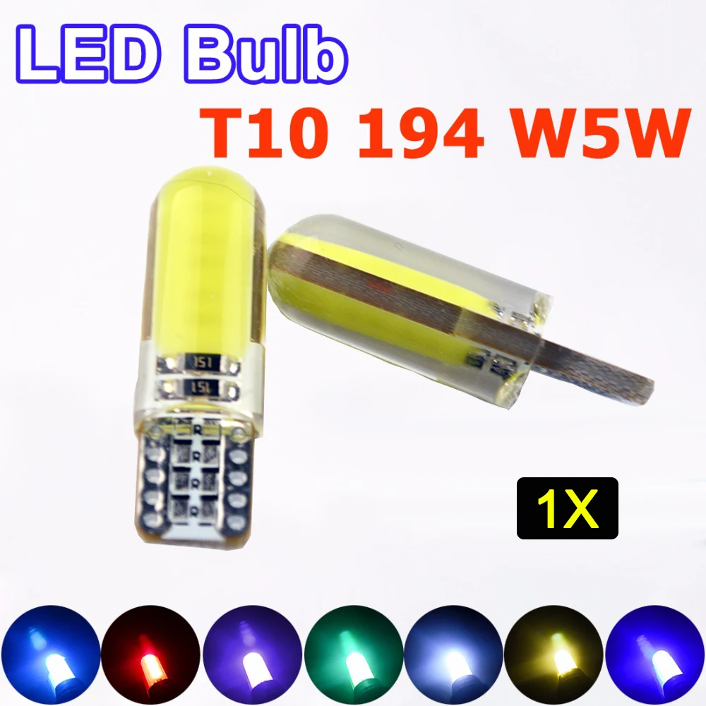 Flytop 1 шт. T10 194 W5W COB Белый Свет автомобиля светодиодные силиконовые маленькие огни