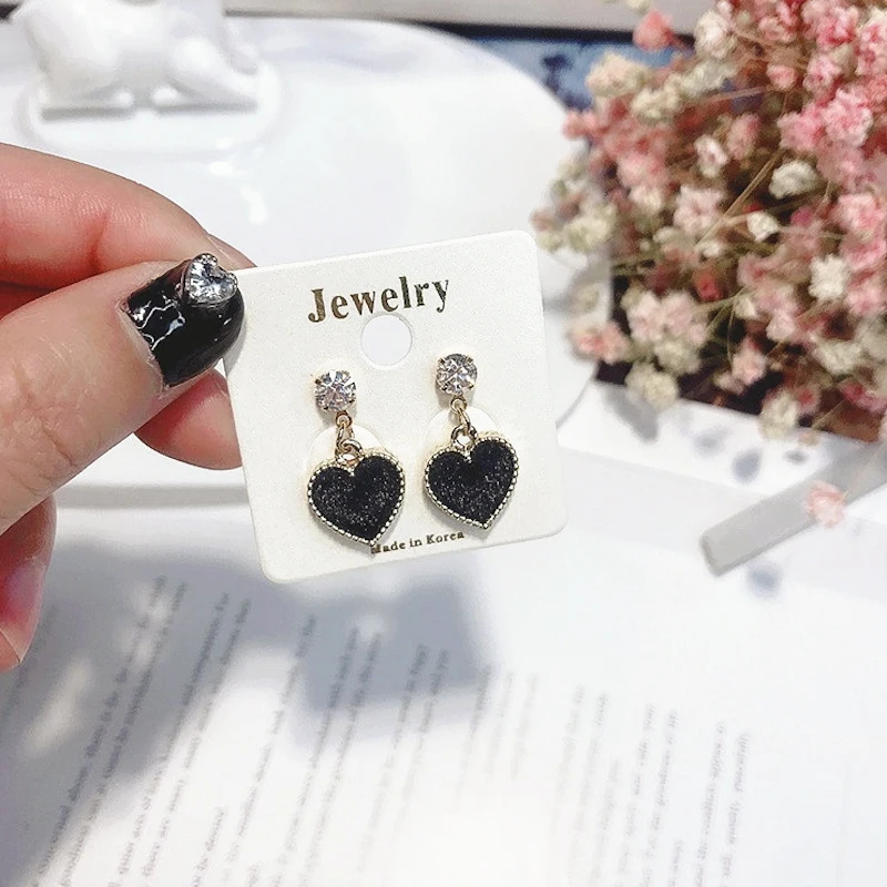 2018 Spring New Arrival Korean Shiny Zircon Velvet Love Heart Earrings For Women Bijoux Fashion Jewelry Vintage Brincos | Украшения и